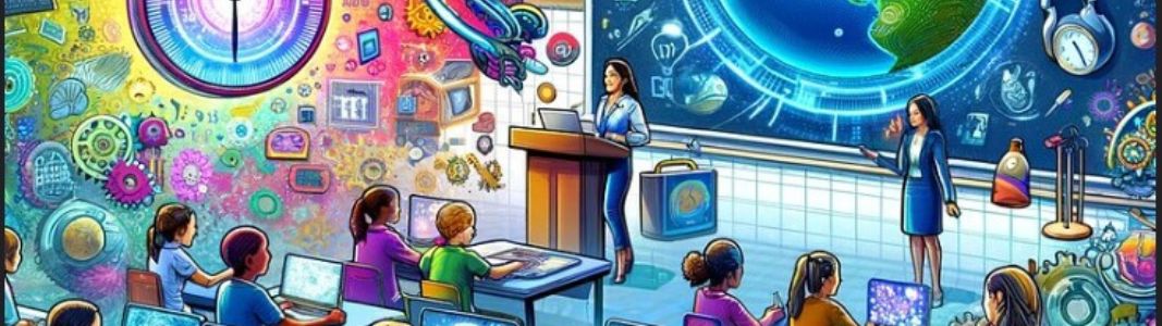 A teacher using AI to instruct students